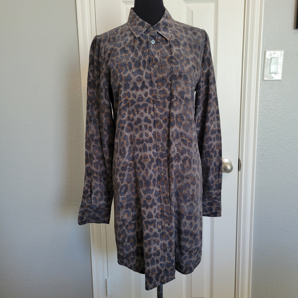 Equipment Leopard Print Long Sleeve Dress - Brown and Black